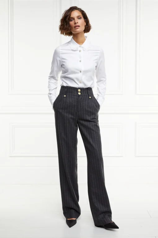 High Waisted Straight Trouser (Charcoal Pinstripe)