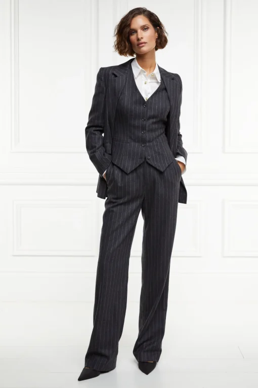 High Waisted Straight Trouser (Charcoal Pinstripe)