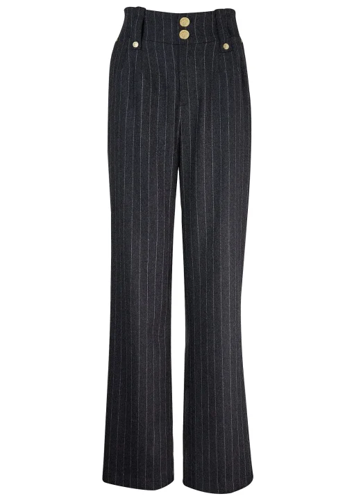 High Waisted Straight Trouser (Charcoal Pinstripe)