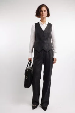 High Waisted Straight Trouser (Charcoal Pinstripe)