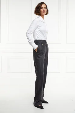 High Waisted Straight Trouser (Charcoal Pinstripe)