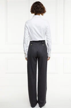 High Waisted Straight Trouser (Charcoal Pinstripe)