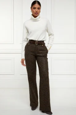 High Waisted Straight Trouser (Chocolate Houndstooth)