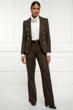 High Waisted Straight Trouser (Chocolate Houndstooth)