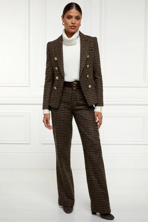 High Waisted Straight Trouser (Chocolate Houndstooth)