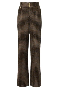 High Waisted Straight Trouser (Chocolate Houndstooth)