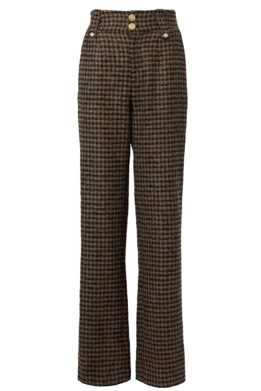 High Waisted Straight Trouser (Chocolate Houndstooth)