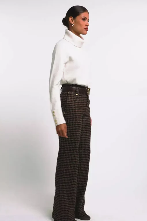 High Waisted Straight Trouser (Chocolate Houndstooth)