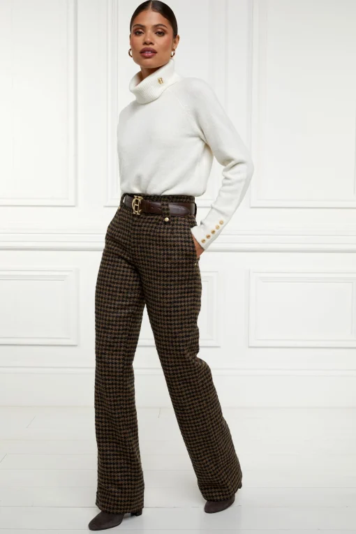 High Waisted Straight Trouser (Chocolate Houndstooth)