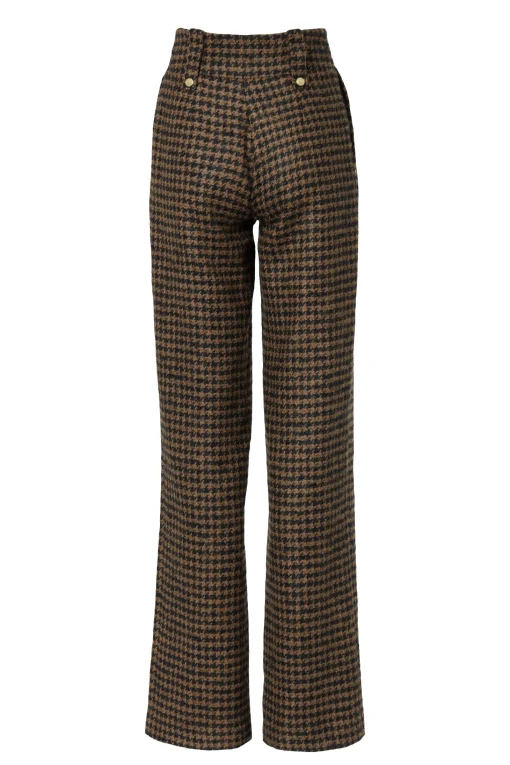 High Waisted Straight Trouser (Chocolate Houndstooth)