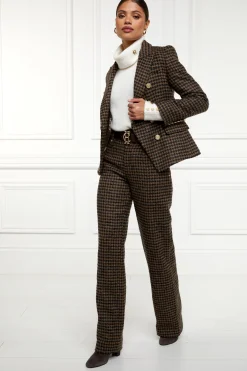 High Waisted Straight Trouser (Chocolate Houndstooth)
