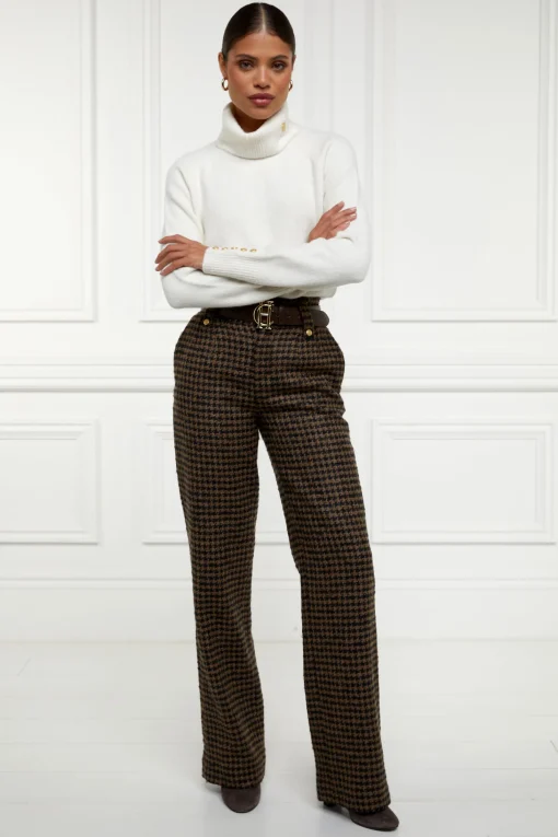 High Waisted Straight Trouser (Chocolate Houndstooth)