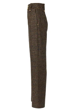 High Waisted Straight Trouser (Chocolate Houndstooth)
