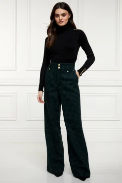 High Waisted Straight Trouser (Emerald Houndstooth)