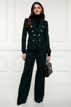 High Waisted Straight Trouser (Emerald Houndstooth)