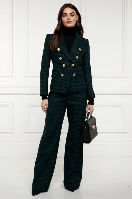 High Waisted Straight Trouser (Emerald Houndstooth)