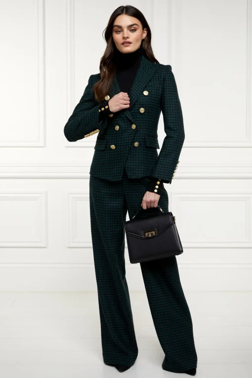 High Waisted Straight Trouser (Emerald Houndstooth)