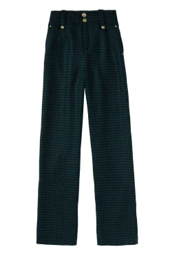High Waisted Straight Trouser (Emerald Houndstooth)
