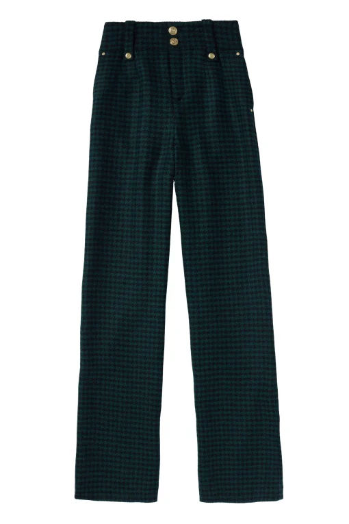 High Waisted Straight Trouser (Emerald Houndstooth)
