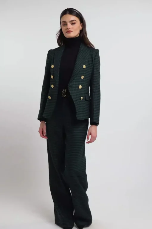 High Waisted Straight Trouser (Emerald Houndstooth)