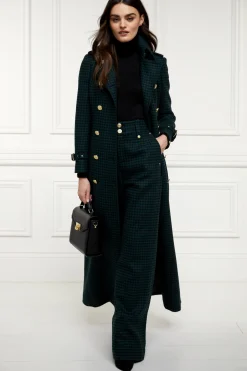 High Waisted Straight Trouser (Emerald Houndstooth)