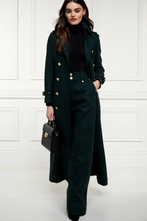 High Waisted Straight Trouser (Emerald Houndstooth)