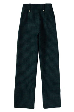 High Waisted Straight Trouser (Emerald Houndstooth)