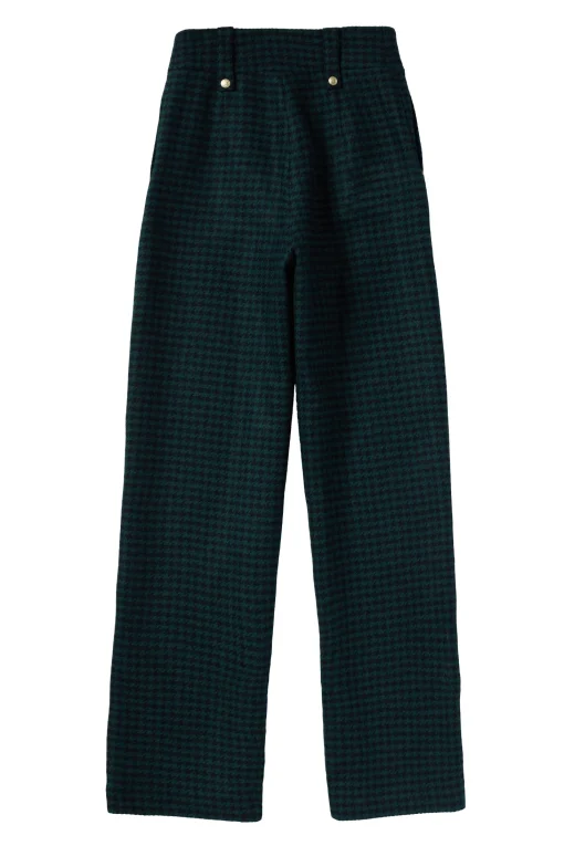 High Waisted Straight Trouser (Emerald Houndstooth)