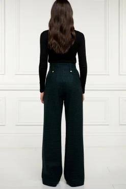 High Waisted Straight Trouser (Emerald Houndstooth)