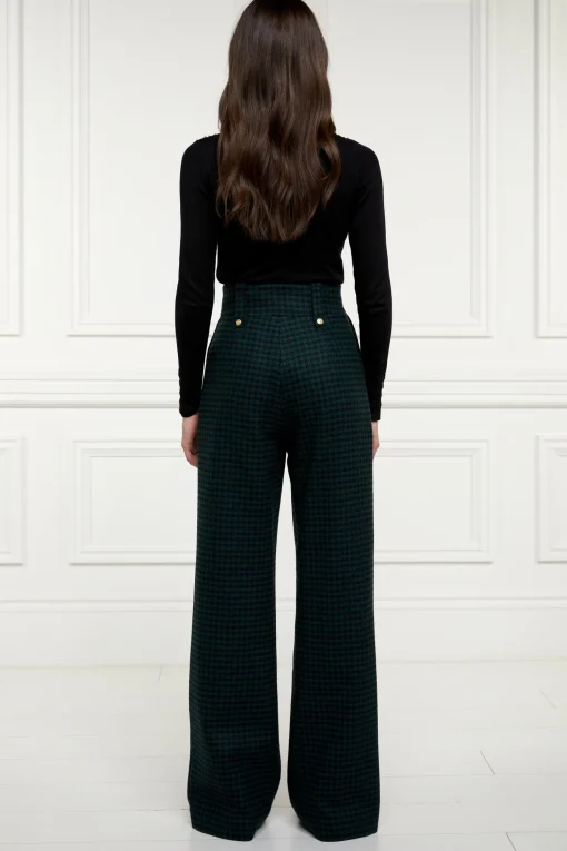 High Waisted Straight Trouser (Emerald Houndstooth)