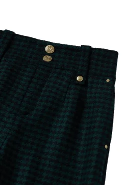High Waisted Straight Trouser (Emerald Houndstooth)