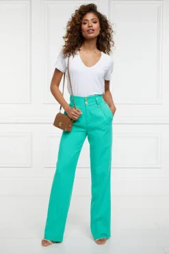 High Waisted Straight Trouser (Jade Linen)