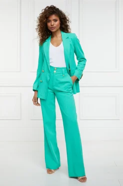 High Waisted Straight Trouser (Jade Linen)