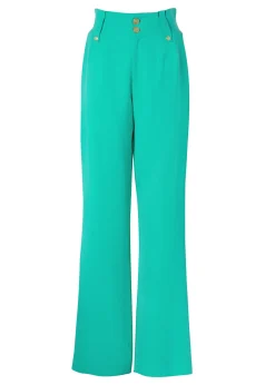 High Waisted Straight Trouser (Jade Linen)