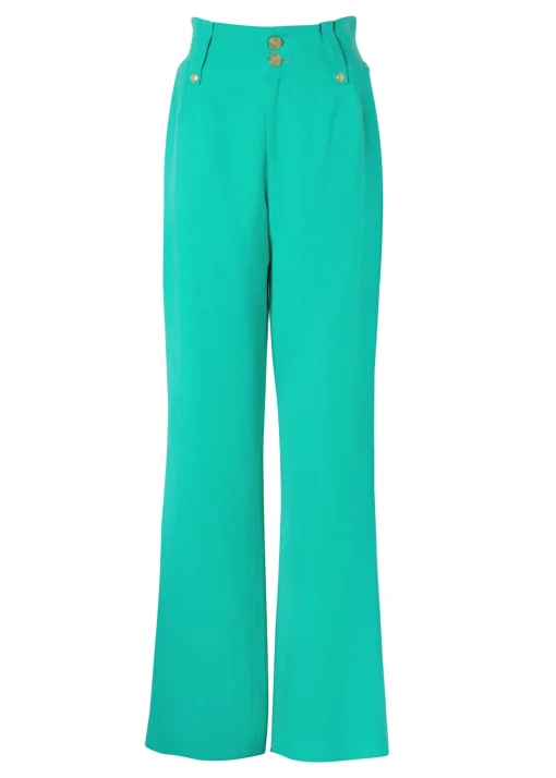 High Waisted Straight Trouser (Jade Linen)