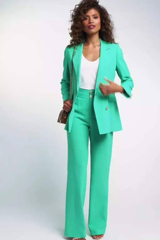 High Waisted Straight Trouser (Jade Linen)