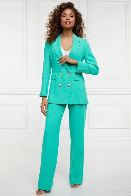 High Waisted Straight Trouser (Jade Linen)