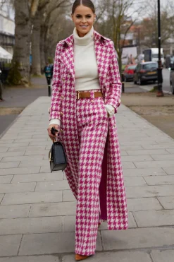 High Waisted Straight Trouser (Hot Pink Large Scale Houndstooth)
