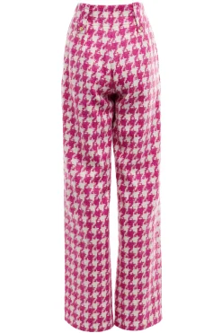 High Waisted Straight Trouser (Hot Pink Large Scale Houndstooth)