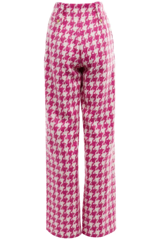 High Waisted Straight Trouser (Hot Pink Large Scale Houndstooth)