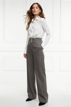 High Waisted Straight Trouser (Soft Grey Pinstripe)