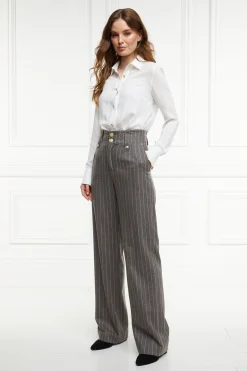 High Waisted Straight Trouser (Soft Grey Pinstripe)