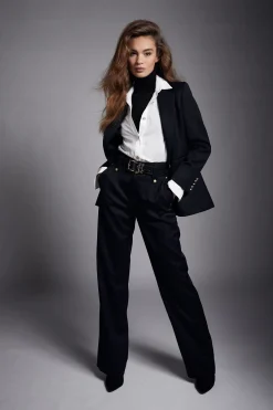 High Waisted Straight Trouser (Black Barathea)