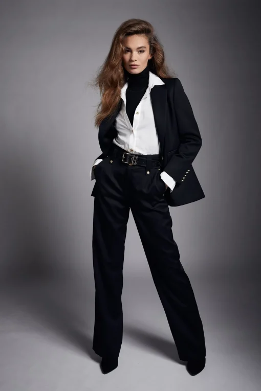 High Waisted Straight Trouser (Black Barathea)