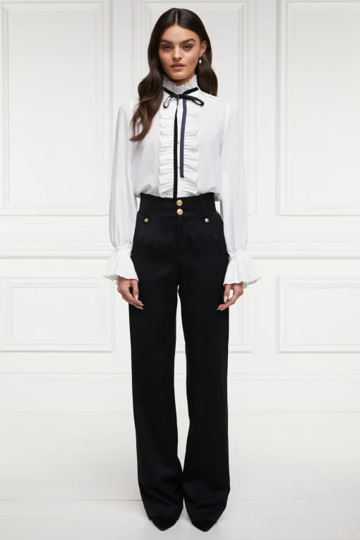 High Waisted Straight Trouser (Black Barathea)