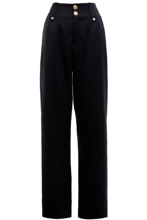 High Waisted Straight Trouser (Black Barathea)