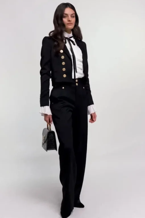High Waisted Straight Trouser (Black Barathea)