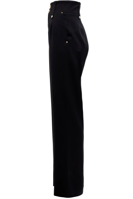High Waisted Straight Trouser (Black Barathea)