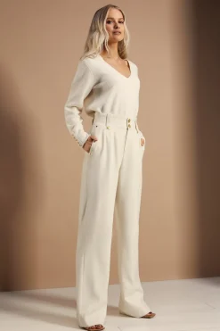 High Waisted Straight Trouser (Ivory)