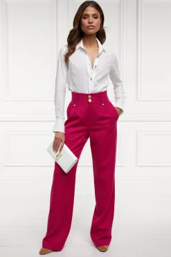 High Waisted Straight Trouser (Hot Pink Barathea)